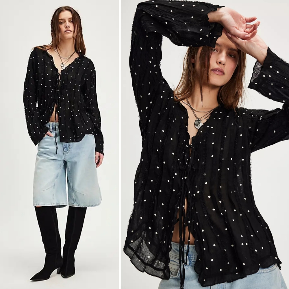 Free People Black and White Polka Dot Blouse